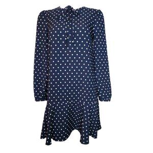 Draper James Dress Womens Size XS Blue Polka Dot Long‎ Sleeve Reese Witherspoon